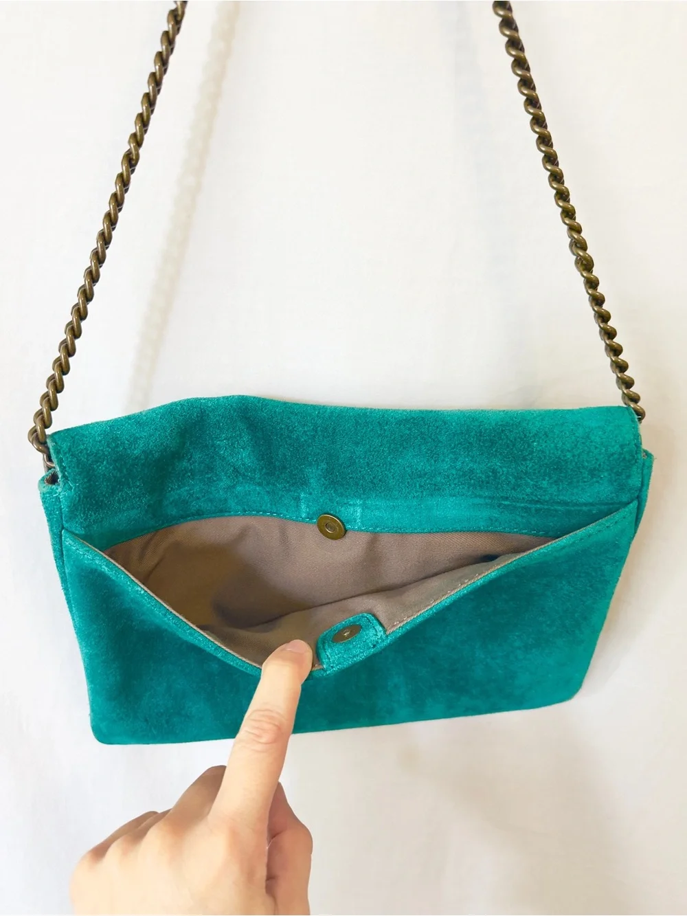 J.Crew Teal Suede Leather Envelope Chain Shoulder Bag
